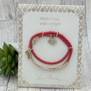 Vera Bradley Pink Faux Leather Evil Eye Wrap Bracelet